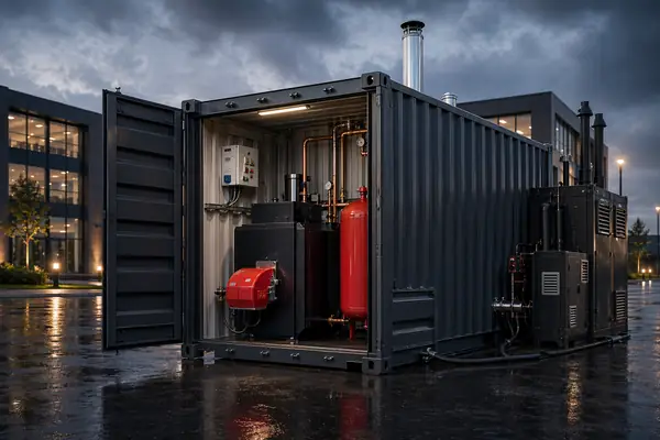 100kW containerised boiler hire unit for temporary heating